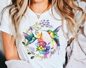 Hummingbird Shirt Humming Bird Tshirt Hummingbird Lover Shirt Floral Wreath Tee Bird Shirt Hummingbird Gift for Wife Bird Lover Gift for Her