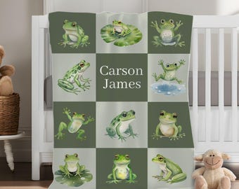 Couverture bébé grenouille personnalisée, Couverture personnalisée avec prénom pour bébé, Couverture pour tout-petit garçon, Couverture pour le retour à la maison de l'hôpital