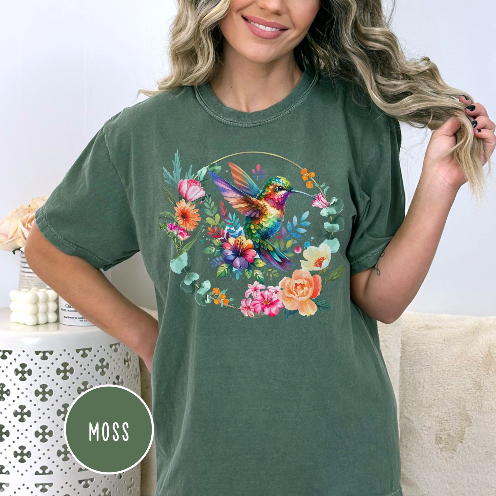 Sadie | Women's Cute Flower Leaf Bird Art Print Shirt main image 0