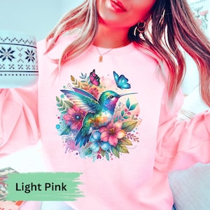 Hummingbird Sweatshirt Watercolor Floral Sweatshirt Hummingbird Lover Gift Humming Bird Gift Unisex Plus Size Sweatshirt Spring Birds Gift