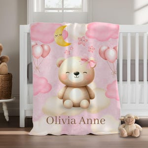 Girl Teddy Bear Baby Blanket Personalized Newborn Gift for Toddler Nursery Girl Name Blanket Custom Gift for New Mom Baby Shower Gift Ideas