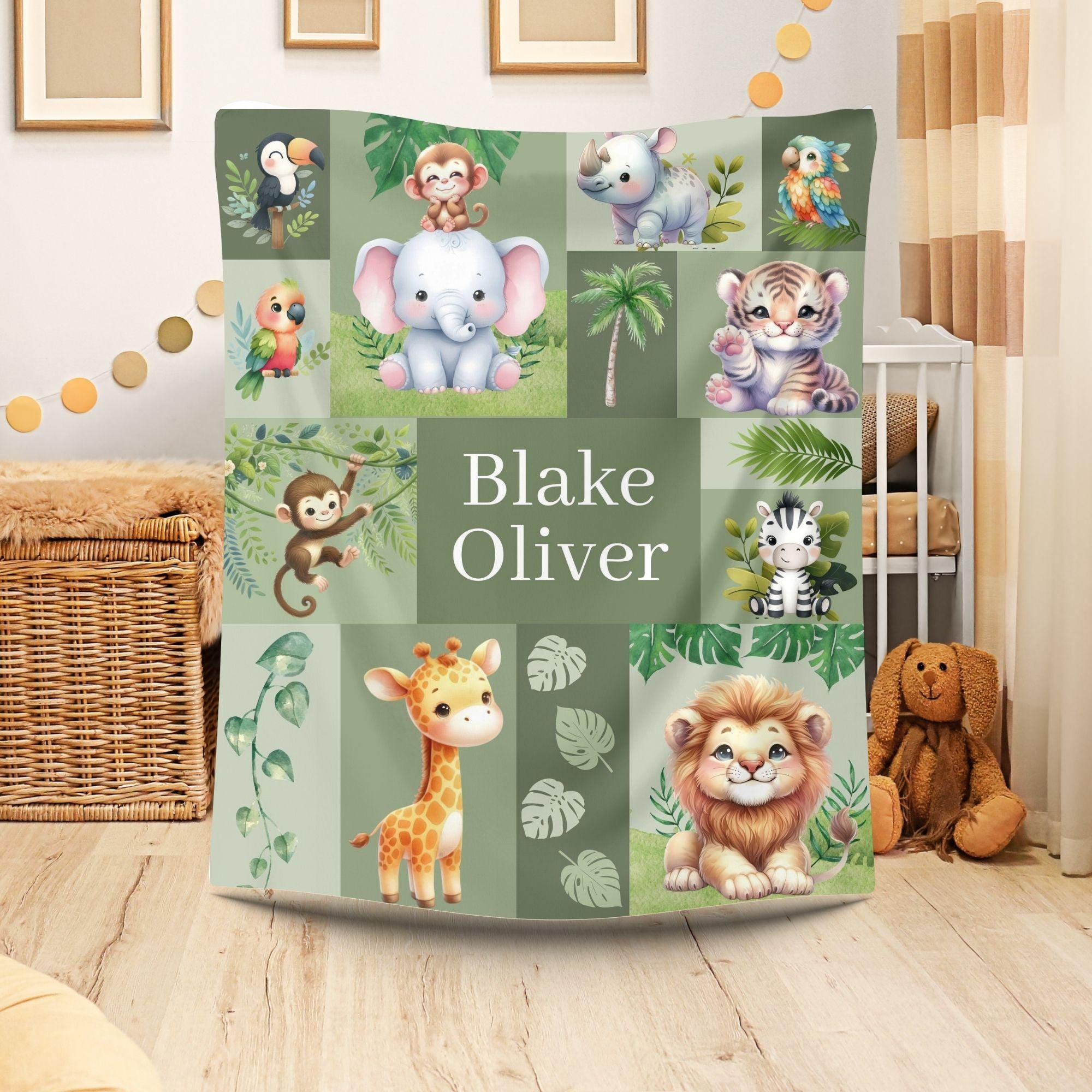 Personalized Safari Baby Blanket: Jungle Nursery Decor, Custom Boy Gift ...