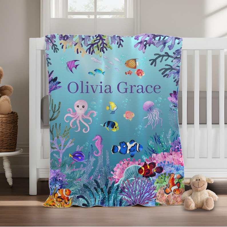 Under the Sea Baby Blanket Personalized Newborn Birthday Gift for Baby ...