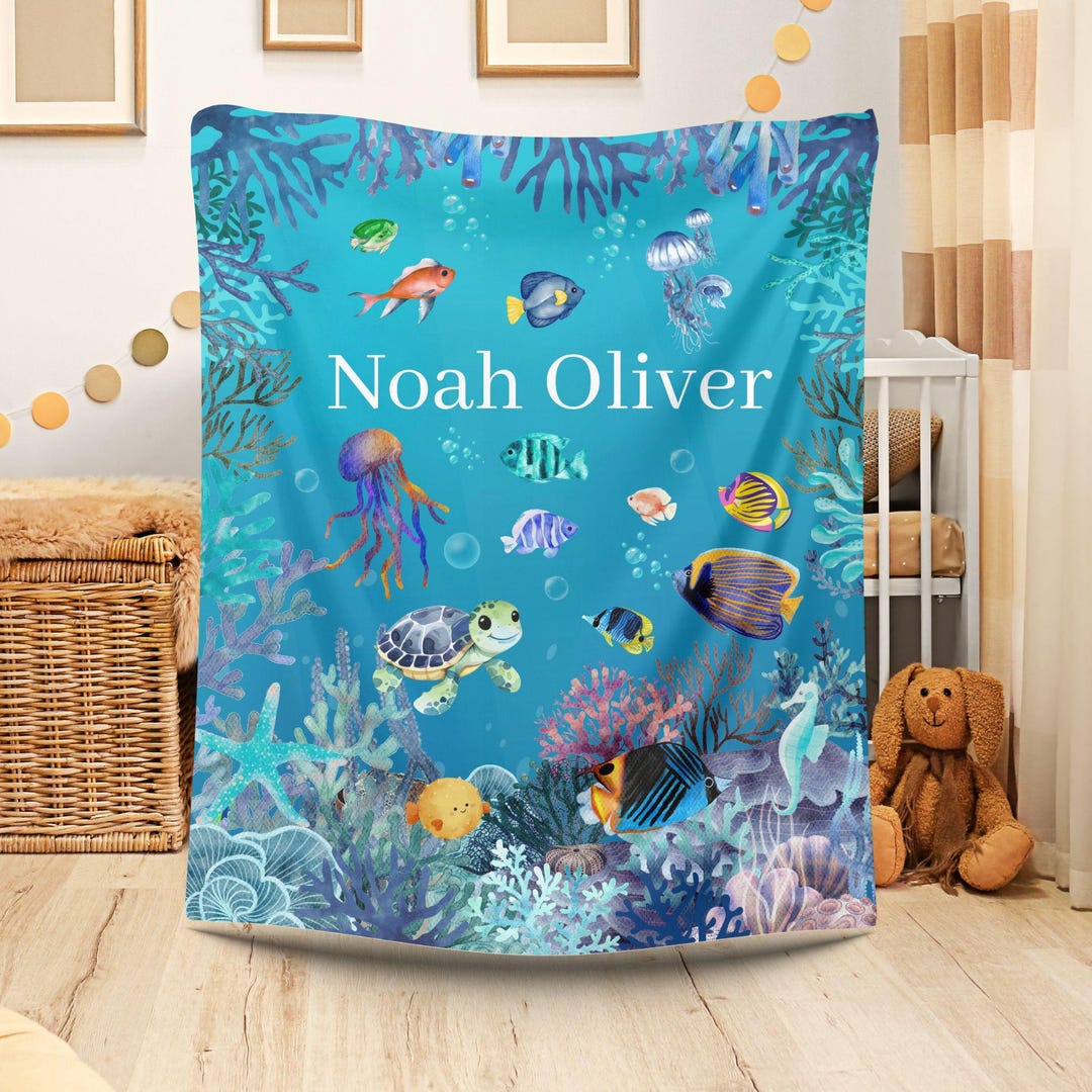 Under the Sea Animals Baby Blanket Custom Name Gift Personalized ...