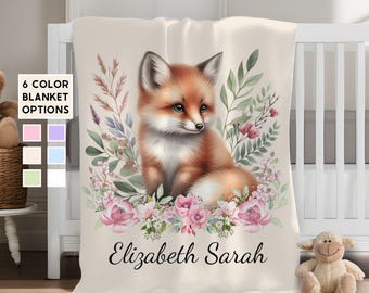 Fox Baby Blanket Personalized Newborn Blanket Custom Baby Blanket Girl Nursery Gift Toddler Blanket Woodland Baby Shower Gift for New Mom