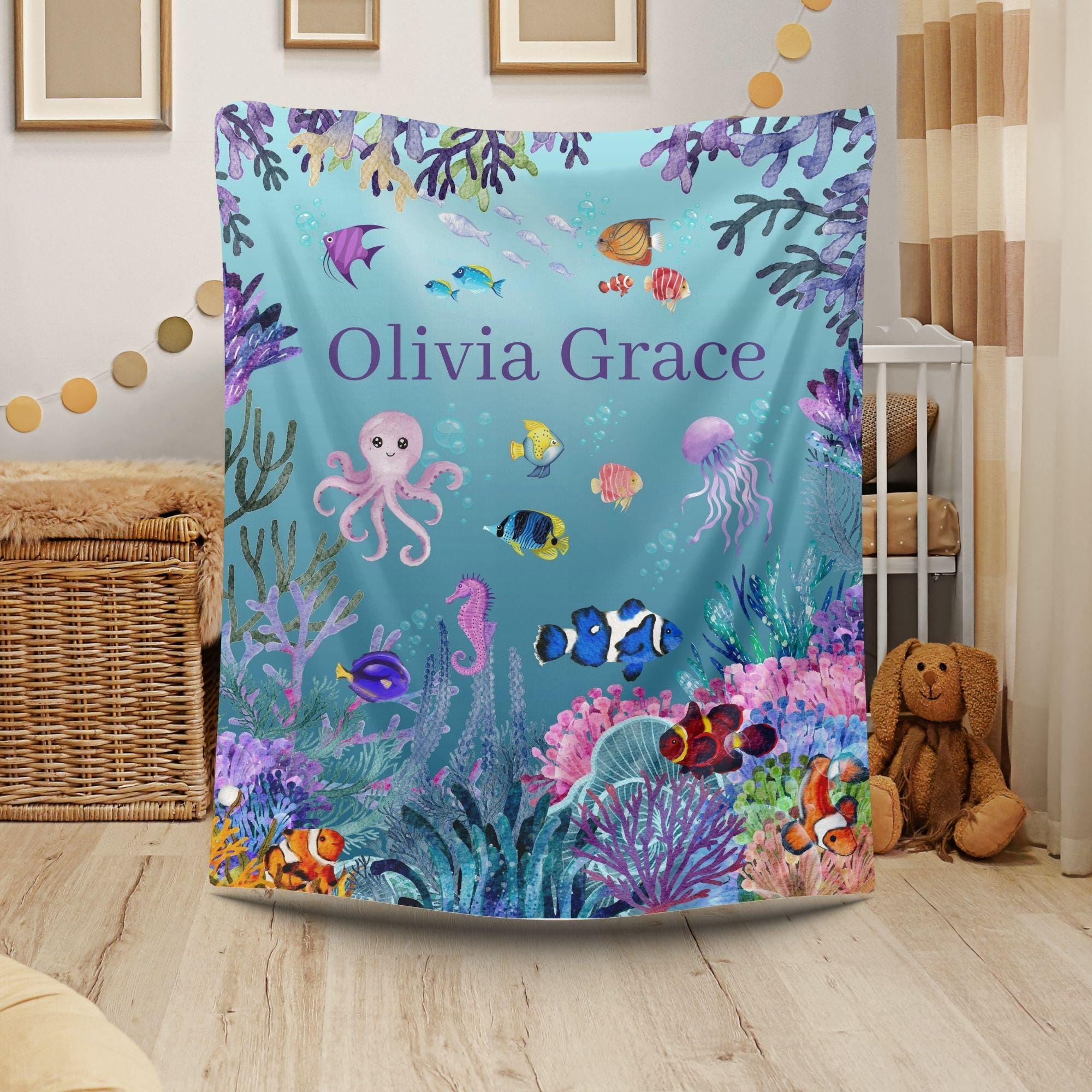Under the Sea Baby Blanket Personalized Newborn Birthday Gift for Baby ...