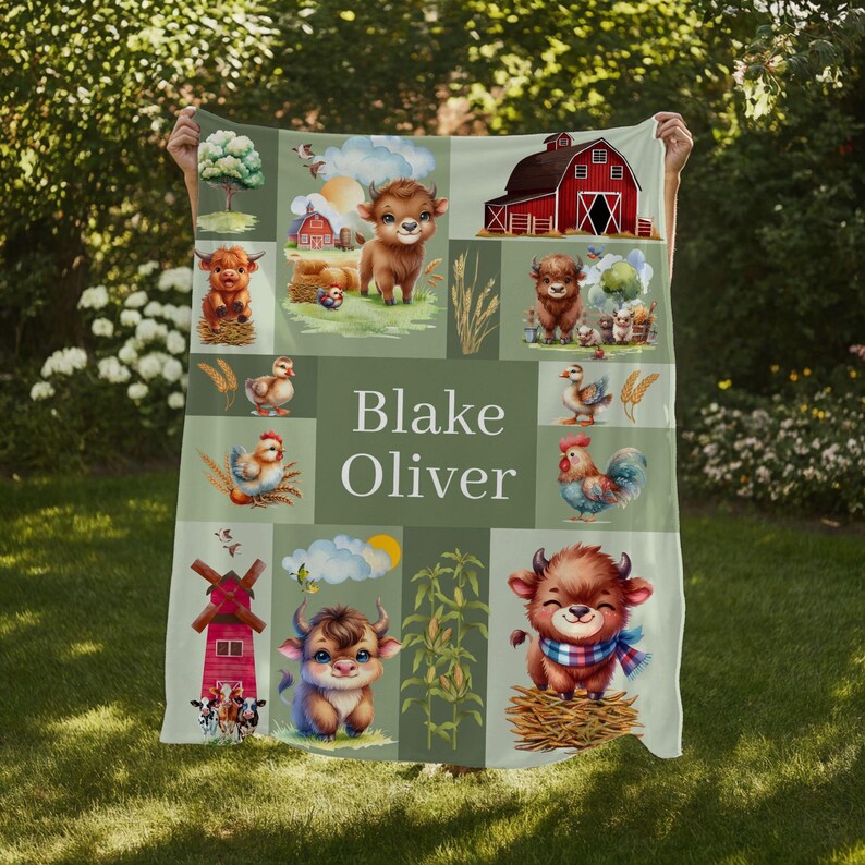 Couverture personnalisée de vache Highland pour bébé garçon, pépinière d'animaux de la ferme, couverture personnalisée pour nouveau-né, cadeau d'anniversaire pour tout-petit, future maman image 6