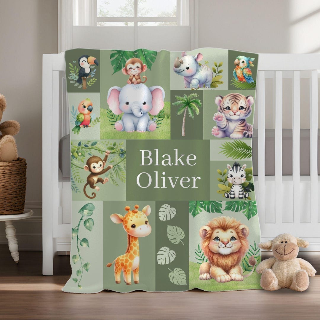Personalized Safari Baby Blanket: Jungle Nursery Decor, Custom Boy Gift ...