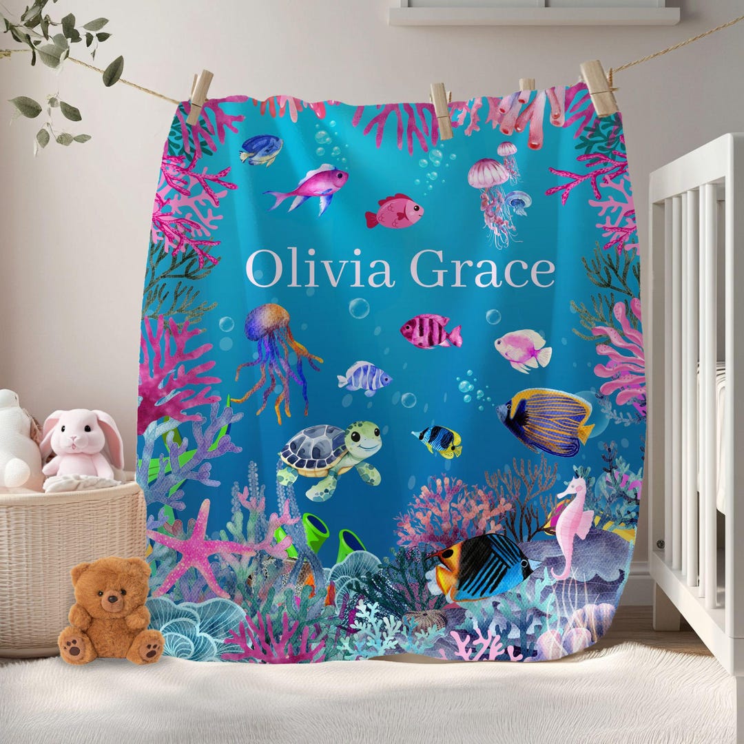 Under the Sea Animal Baby Blanket Custom Name Gift Personalized Newborn ...