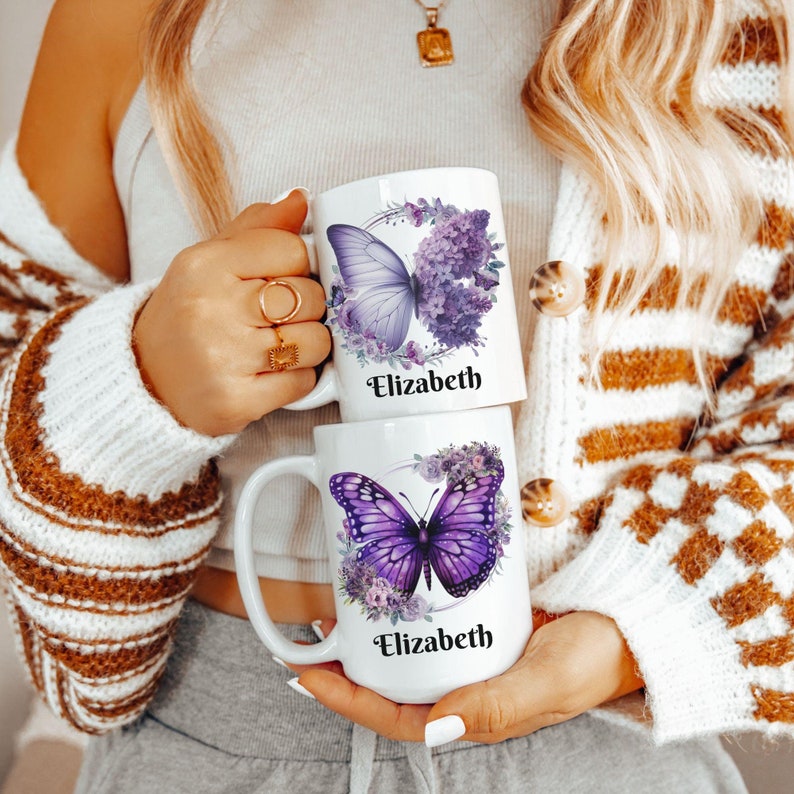 Custom Name Mug Personalized Butterfly Floral Coffee Mug With Name Gift
