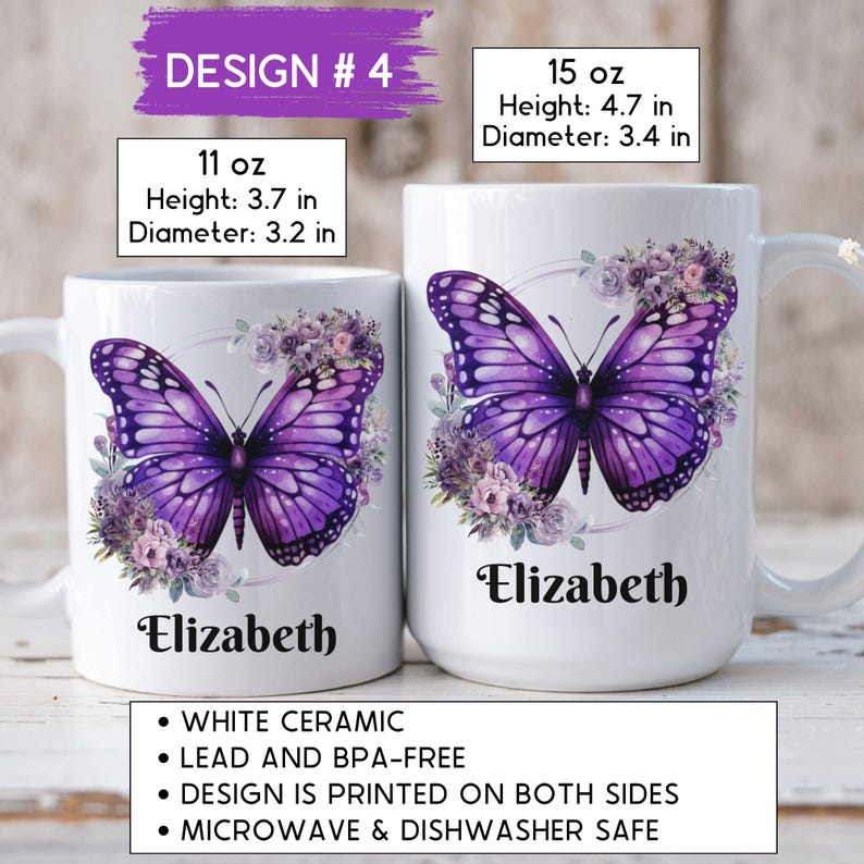 Custom Name Mug Personalized Butterfly Floral Coffee Mug With Name Gift