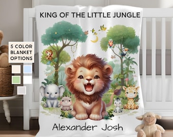 Lion Baby Blanket Jungle Personalized Blanket for Boy Baby Blanket Custom Safari Animal Blanket Baby Shower Gift for Newborn Soft Blanket