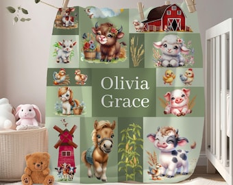 Couverture personnalisée pour bébé, animaux de la ferme : décoration pour chambre de petite fille