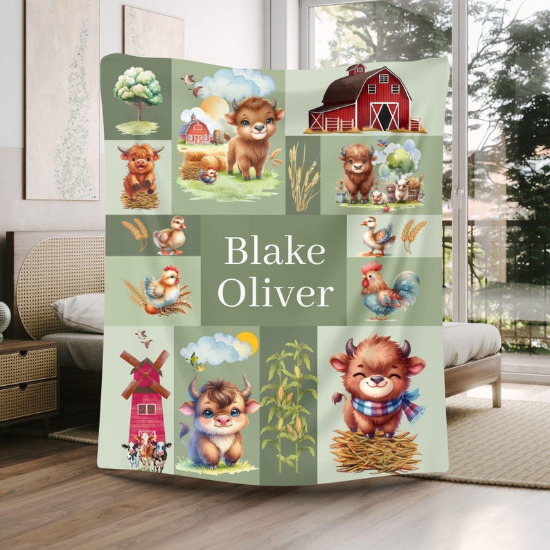 Couverture personnalisée de vache Highland pour bébé garçon, pépinière d'animaux de la ferme, couverture personnalisée pour nouveau-né, cadeau d'anniversaire pour tout-petit, future maman image 7