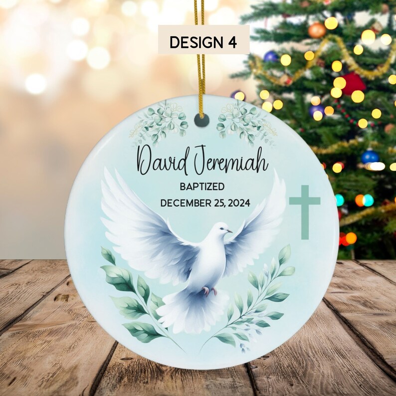 Personalized Baptism Ornament Dove Holy Spirit Christian Saved Baptism