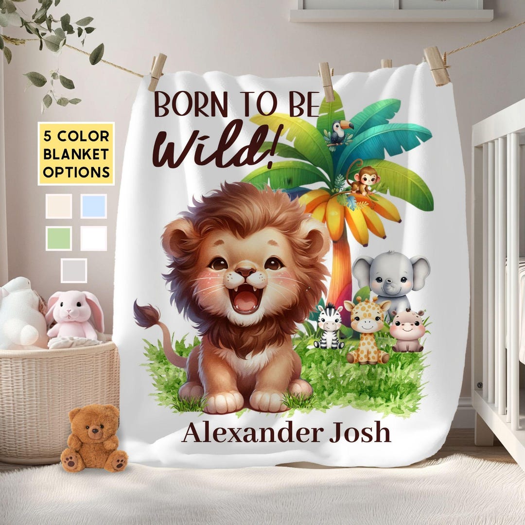 Lion Baby Blanket Boy Personalized Safari Blanket Newborn Baby Gift for ...