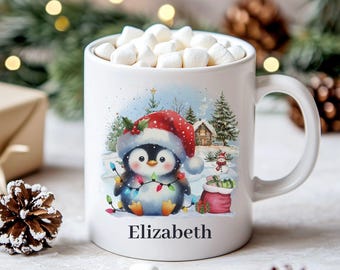 Personalized Penguin Mug Custom Christmas Mug With Name Hot Chocolate Mug Hot Cocoa Mug for Kids Christmas Gift for Children Holiday Gifts