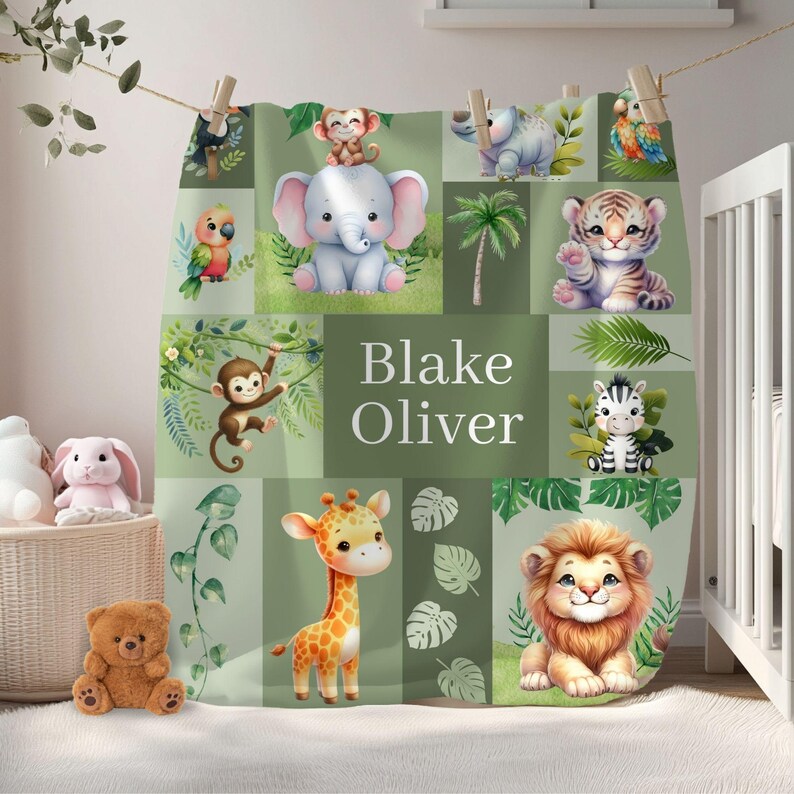 Personalized Safari Baby Blanket: Jungle Nursery Decor, Custom Boy Gift ...