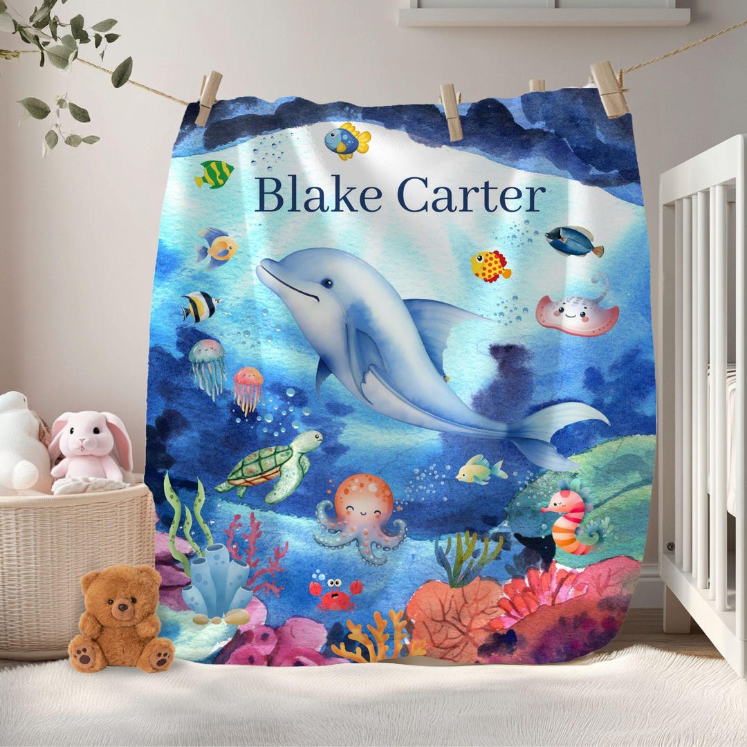 Personalized Dolphin Baby Blanket: Ocean Nursery Decor, Under the Sea ...