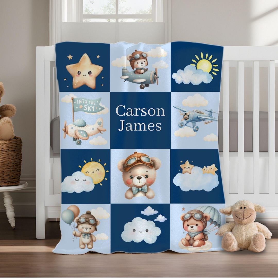 Teddy Bear Baby Blanket Personalized Newborn Blanket Aviator Traveling ...