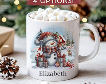Mug bonhomme de neige Mug chocolat chaud Noël Mug cacao chaud avec nom Cadeaux enfants personnalisés Mugs personnalisés Cadeau bonhomme de neige pour amoureux Cadeaux hiver
