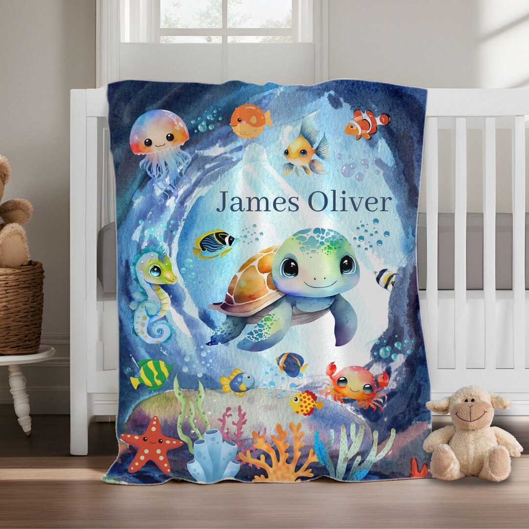 Personalized Sea Turtle Baby Blanket: Under the Sea Boy Nursery Decor ...