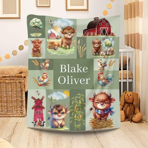 Couverture personnalisée de vache Highland pour bébé garçon, pépinière d'animaux de la ferme, couverture personnalisée pour nouveau-né, cadeau d'anniversaire pour tout-petit, future maman image 5