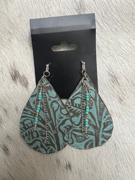 Turquoise leather earrings clearance