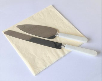 Personalised Engraved Mother of Pearl Wedding Cake Knife & Server Set