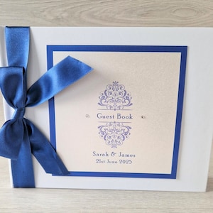 Personalised Allegra Guest Book In Navy, Silver and Turquoise, Choice of Colours, Bespoke Design, Blank Pages, Guest Book for All Occasions