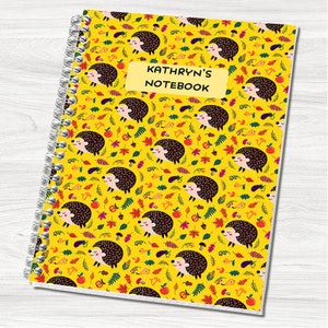 Hedgehog Personalised Notebook, Personalised Gifts, Wirebound Notebook Available in Two Sizes, Bespoke Notebooks for All Occasions
