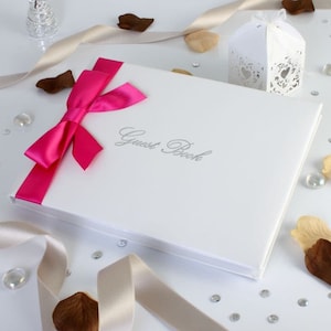 Ribbons Guest Book - Available in 10 Colours, Wedding Guest Book Personalised with Silver Foil, Hand Finished Guest Books for All Occasions