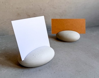 Concrete Pebble Card Holder, Oval Cement Number Holder, Picture Display, Industrial Office Decor, Table Place Card, Office Gift, Photo Stand