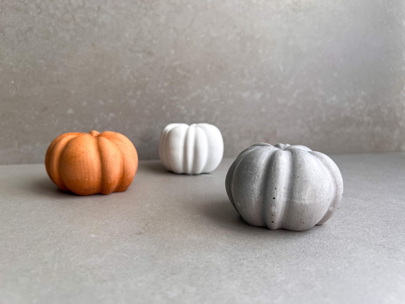 Small Concrete Pumpkin, Cement Fall Decor, Minimalist Thanksgiving Table Accent, Halloween Ornament, Stone Pumpkin Statue, Autumn Home Decor image 2