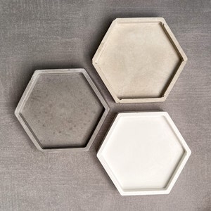 Hexagon Concrete Tray, Plant Tray, Jewelry Holder, Ring Holder, Geometric, Minimalist decor, Modern Tray, Drainage Tray, Concrete Coaster