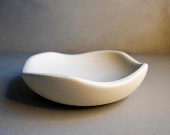 Wavy Concrete Bowl | Asymmetrical Catchall, Decorative Tray, Organic Shaped Trinket Tray, Sculptural Japandi Decor, Curvy Stone Homewares