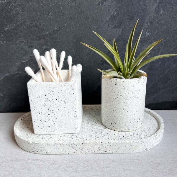 Concrete Container Set, Cotton Swab or Toothpick Holder, Air Plant Pot, Office Decor, Small Trinket Holder, Accessory Dish, Stone Decor