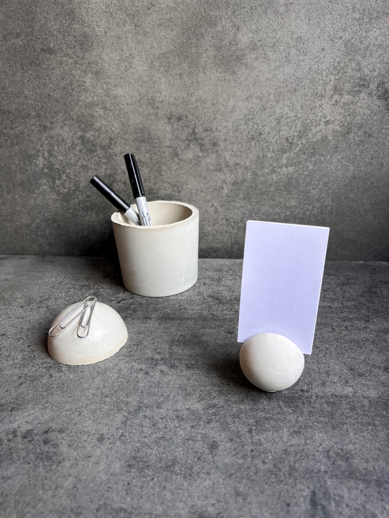 Sphere Concrete Business Card Holder, Round Cement Card Stand, Desk Organizer, Industrial Office Decor, Desk Accessories, Office Gifts, Ball image 6