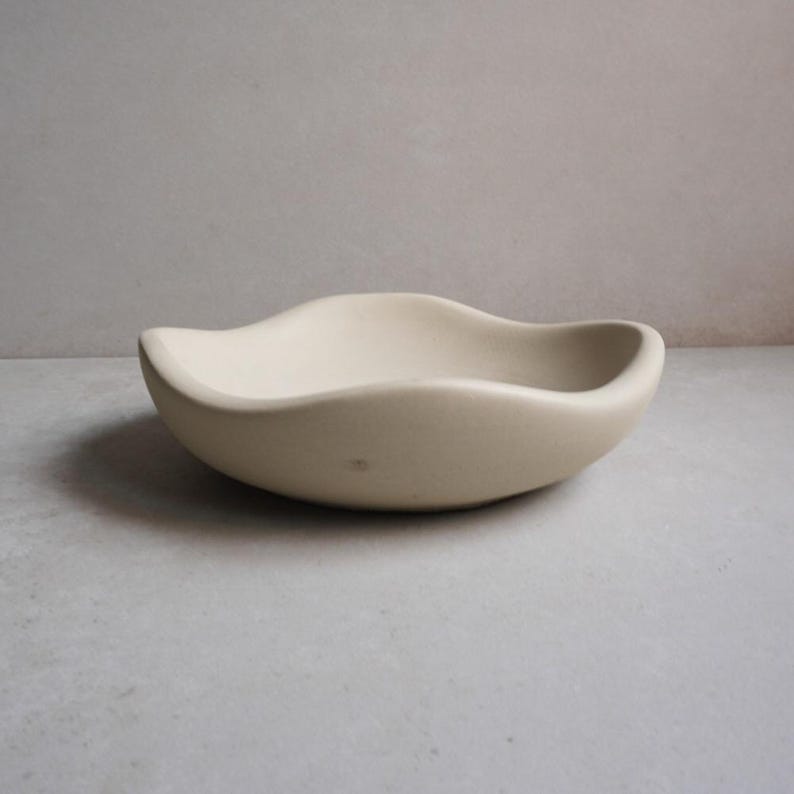 Wavy Concrete Bowl | Asymmetrical Catchall, Decorative Tray, Organic Shaped Trinket Tray, Sculptural Japandi Decor, Curvy Stone Homewares image 5