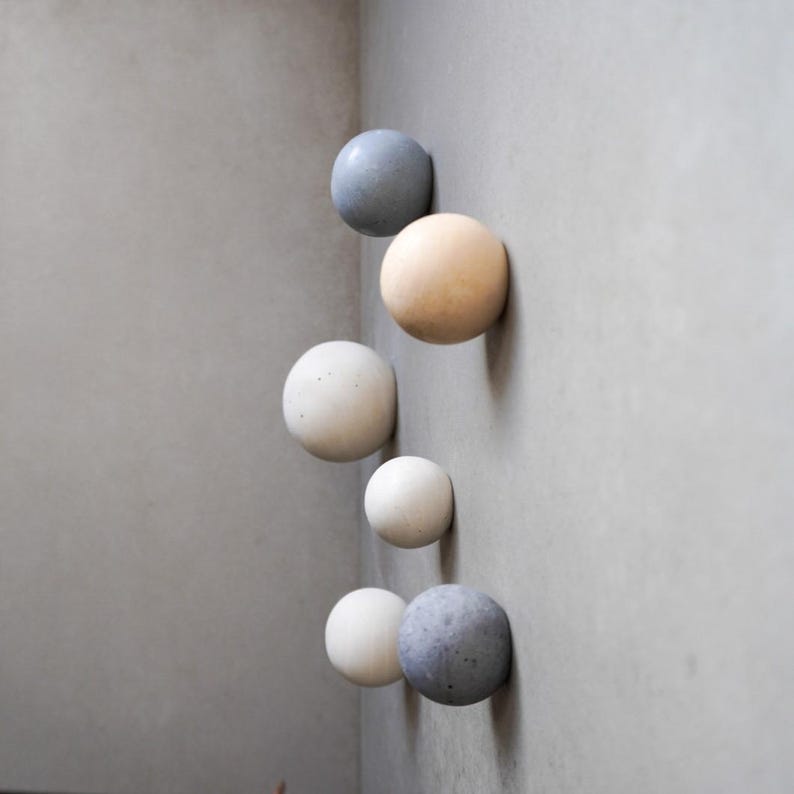 Round Cement Hook, Sphere Knob, Hat Hook, Modern Hook, Decorative Peg, Entryway Coat Hook, Wall Storage, Ball Hanger, Natural image 1