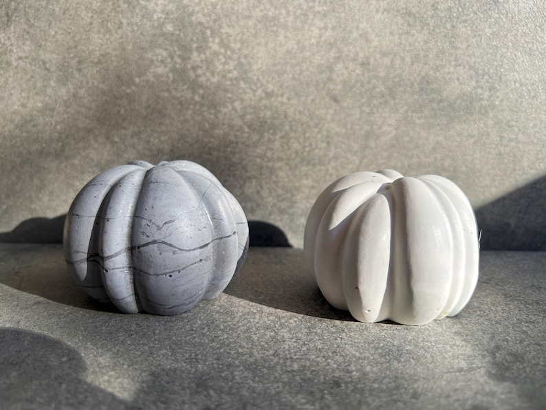 Small Concrete Pumpkin, Cement Fall Decor, Minimalist Thanksgiving Table Accent, Halloween Ornament, Stone Pumpkin Statue, Autumn Home Decor image 6