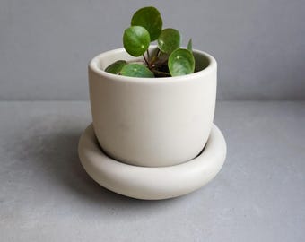 Concrete Planter with Saucer | Minimalist Plant Pot, Bubble Planter, Thick Saucer, Japandi Houseplant Decor, Neutral Home, Organic Shape