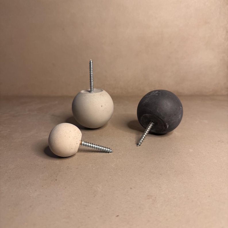 Round Cement Hook, Sphere Knob, Hat Hook, Modern Hook, Decorative Peg, Entryway Coat Hook, Wall Storage, Ball Hanger, Natural image 10