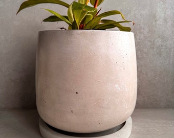 Concrete Planter with Saucer, Large Modern Plant Pot, Bubble Planter, Decorative Cement Pot, Minimalist Pot with Drainage, Tall Nordic Pot