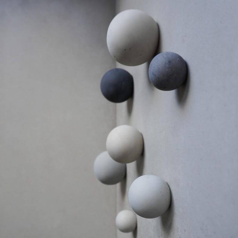 Round Cement Hook, Sphere Knob, Hat Hook, Modern Hook, Decorative Peg, Entryway Coat Hook, Wall Storage, Ball Hanger, Natural image 6