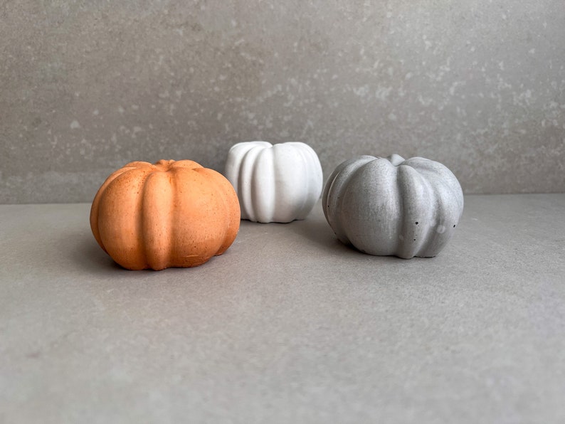Small Concrete Pumpkin, Cement Fall Decor, Minimalist Thanksgiving Table Accent, Halloween Ornament, Stone Pumpkin Statue, Autumn Home Decor image 1