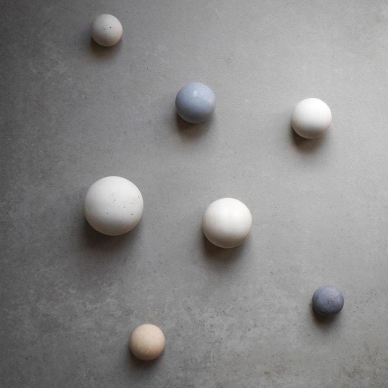 Round Cement Hook, Sphere Knob, Hat Hook, Modern Hook, Decorative Peg, Entryway Coat Hook, Wall Storage, Ball Hanger, Natural image 2