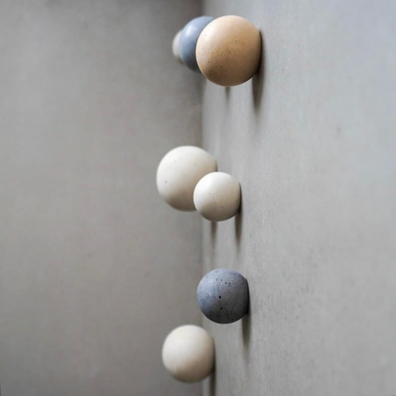 Round Cement Hook, Sphere Knob, Hat Hook, Modern Hook, Decorative Peg, Entryway Coat Hook, Wall Storage, Ball Hanger, Natural image 18
