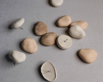 Pebble Concrete Push Pins | Minimalist Thumb Tacks for Cork Board, Neutral Office Decor, Rock Push Buttons, Organic Home Decor, Wabi Sabi