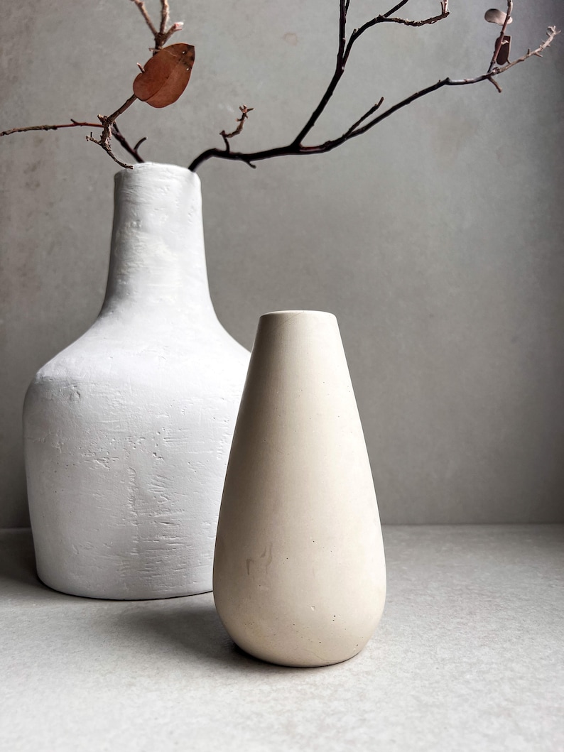Minimalist Concrete Vase, Nordic Flower Vase, Simple Vase, Modern Vase Decor, Dried Flower Container, Cement Art Vase, Decorative Bud Vase image 2